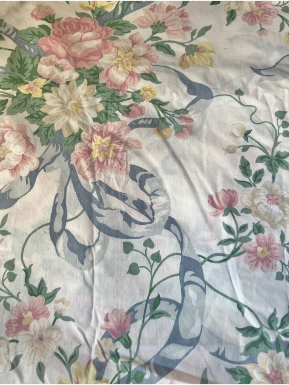 Cannon King-Size Flat Sheet Pink Yellow Blue Bows VTG Cottage Core Country 1980s - Picture 2 of 6
